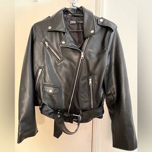 Zara faux leather motorcycle jacket black